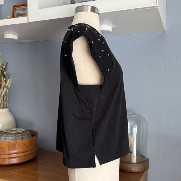 NWT The Greii Black Studded Raglan Cap Sleeve Top - Picture 6 of 8